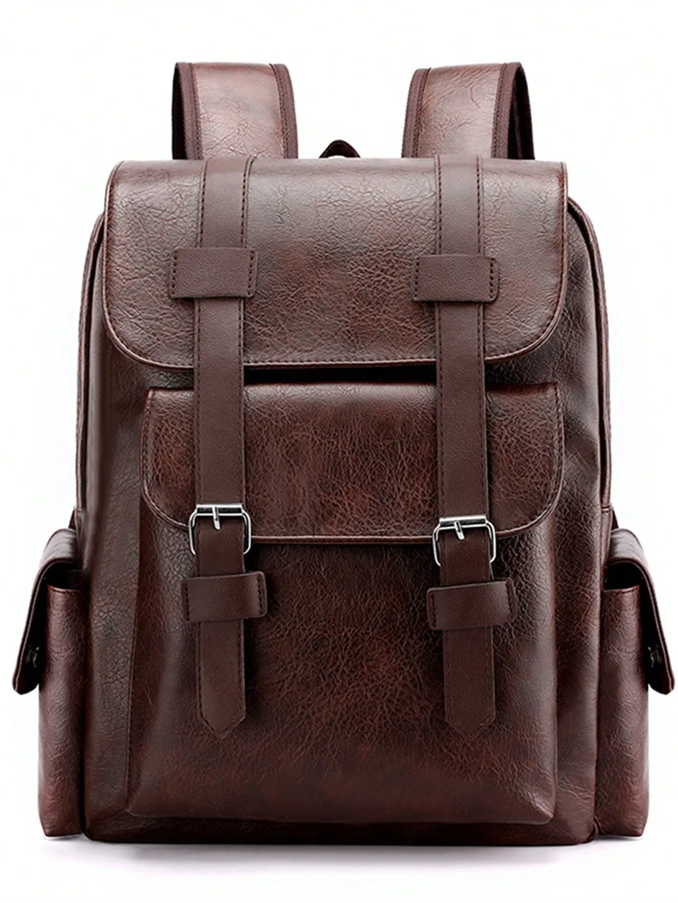 Large Laptop Backpack PU Backpack Male Teenagers Boys Brown Schoolbag