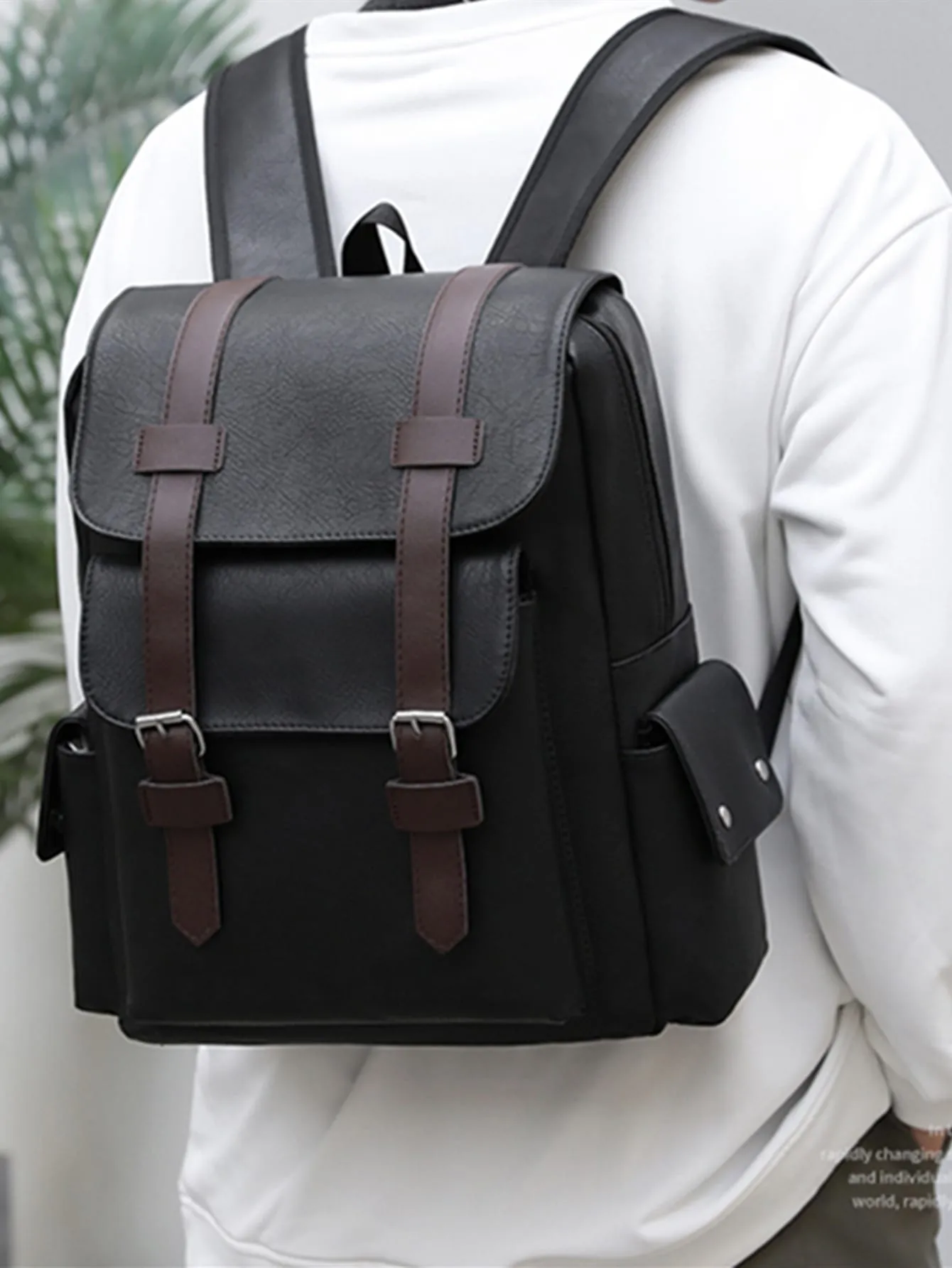 Large Laptop Backpack PU Backpack Male Teenagers Boys Brown Schoolbag