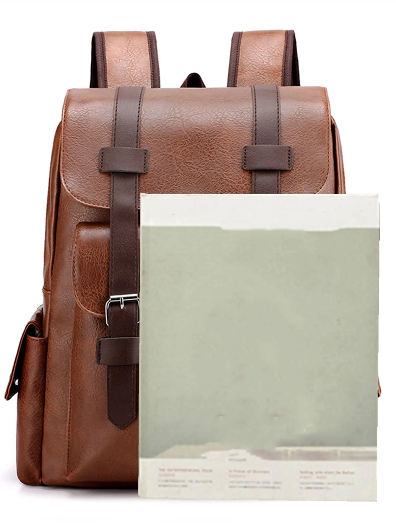 Large Laptop Backpack PU Backpack Male Teenagers Boys Brown Schoolbag