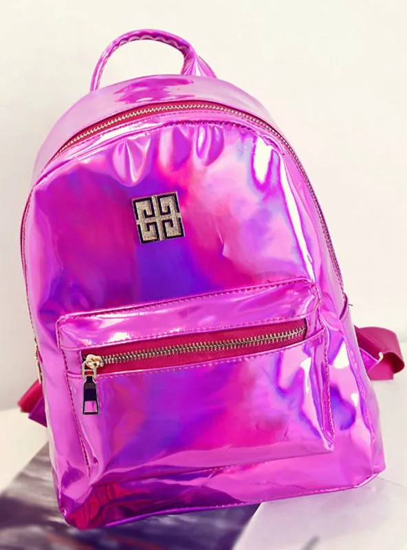 Laser Backpack School Bag Leather Holographic