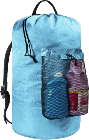Laundry Bag with Shoulder Straps and Mesh Pocket Laundry Backpack Large Portable Laundry Hamper for College Laundromat Apartment (Light Blue)