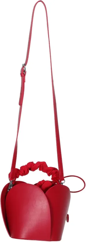 Mini Bucket Bag Petal Design Red Drawstring Purse for Women Crossbody Handbag for Parties Casual Outings