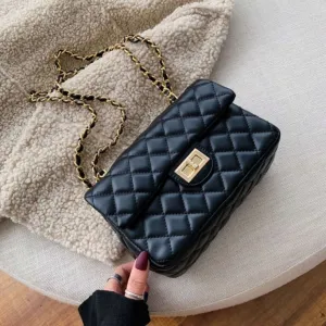 New Quilted Turn Lock Chain Sling Bag