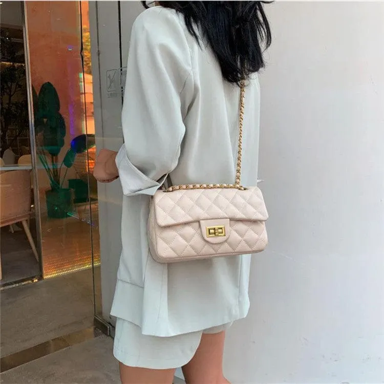 New Quilted Turn Lock Chain Sling Bag