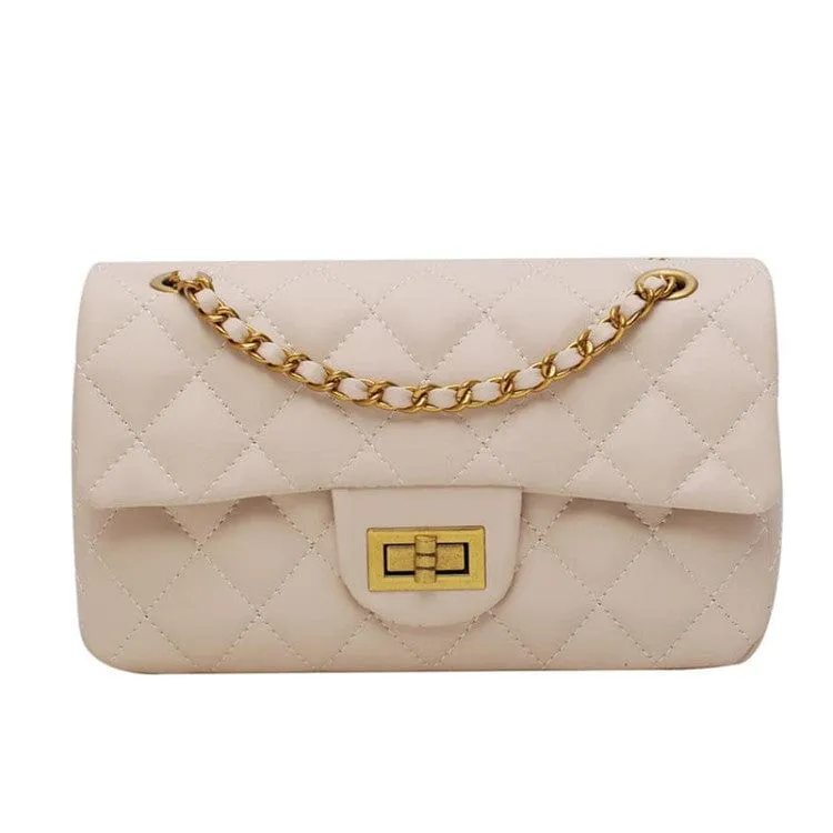 New Quilted Turn Lock Chain Sling Bag