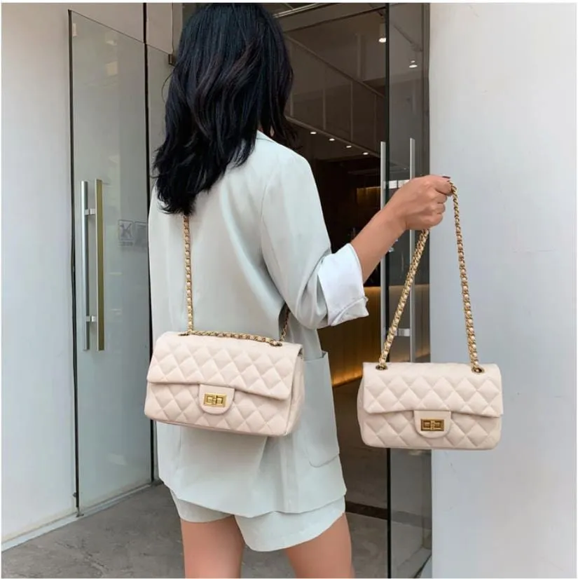 New Quilted Turn Lock Chain Sling Bag