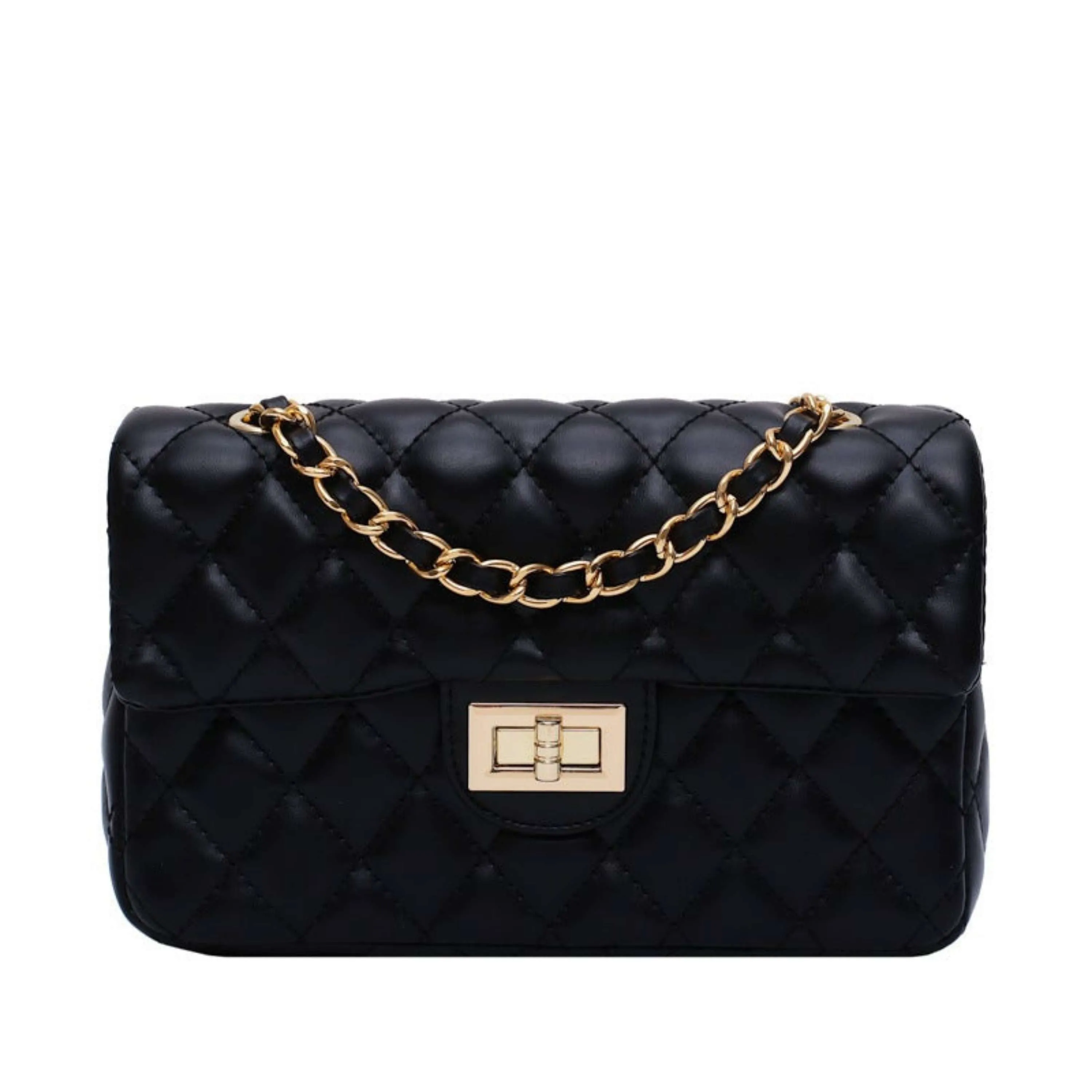 New Quilted Turn Lock Chain Sling Bag