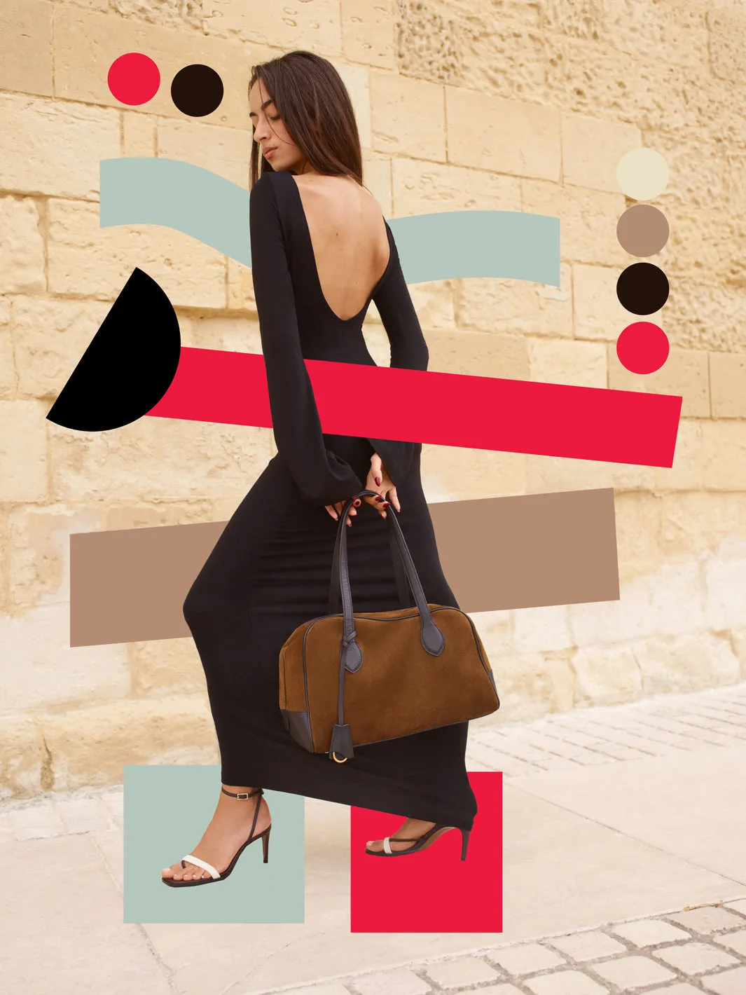 Noale Cannella/Black Suede/Leather Top handle bag