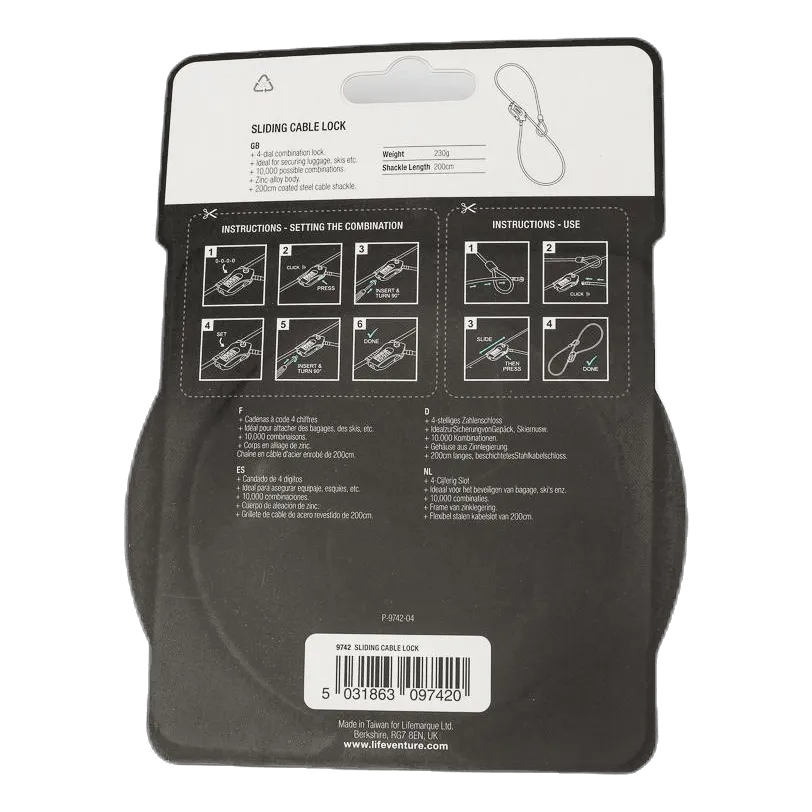 Sliding Cable Lock Black