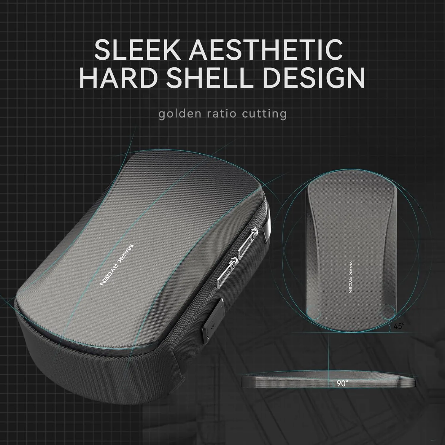 Sling Backpack Men, Sleek Aesthetic Sling Bag with Hard Shell Design and USB Charging Port, Waterproof Shoulder Bag for Traveling, Sporting, Cycling, Daily