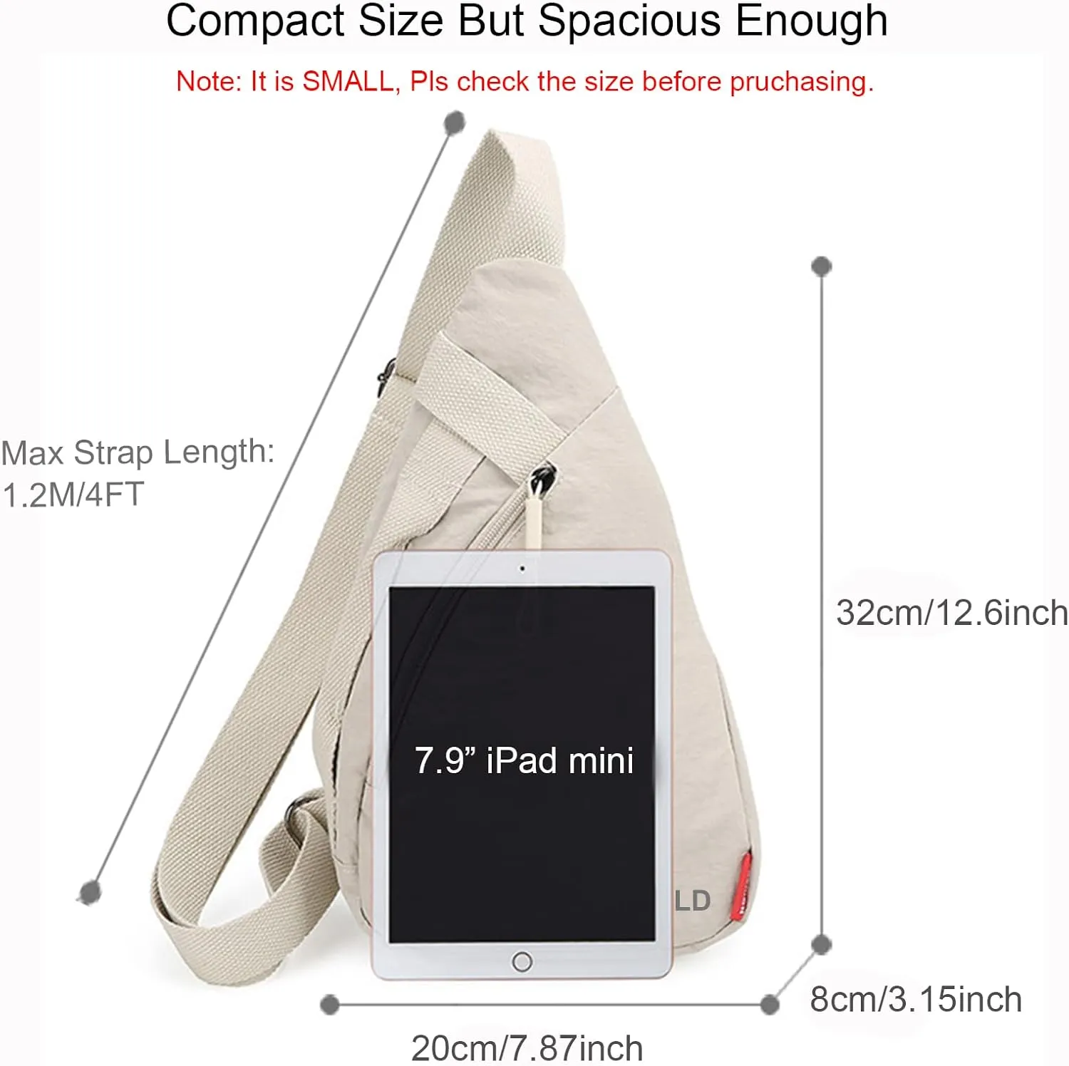 Small Crossbody Sling Backpack Men Women Sling Bag Chest Bag Daypack Nylon for Travel Hiking Walking Daily Casual Beige