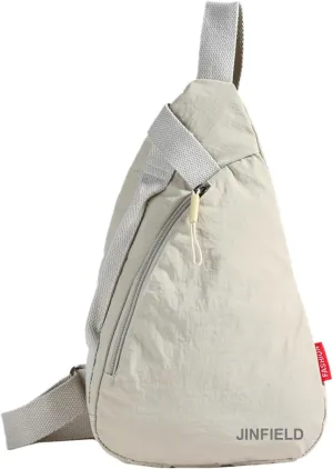 Small Crossbody Sling Backpack Men Women Sling Bag Chest Bag Daypack Nylon for Travel Hiking Walking Daily Casual Beige
