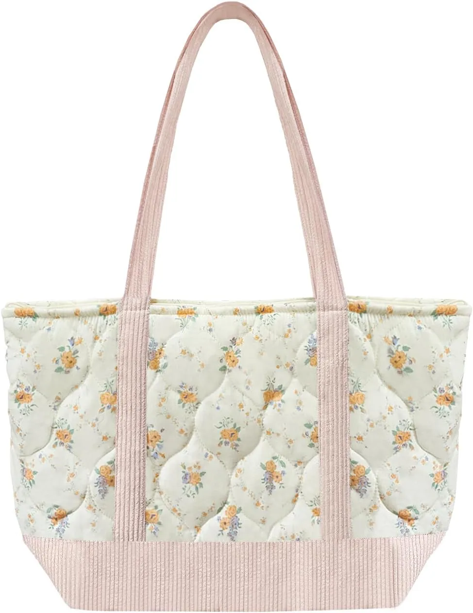 Sunwel Fashion Women Top Zipper Large Floral Quilted Tote Bag for Work Travel Gym Shopping Beach