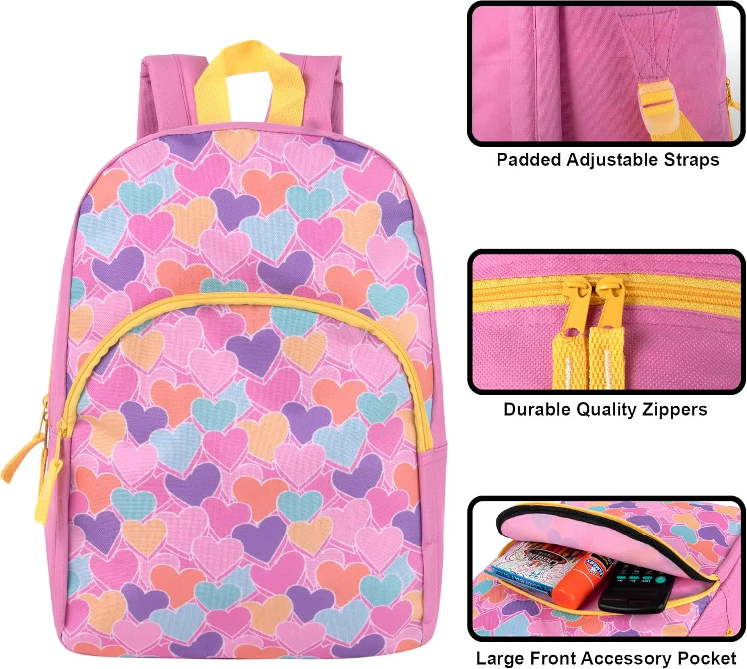 Trail maker 15 Inch Kids Backpacks for Preschool, Kindergarten, Elementary School Boys and Girls with Padded Straps (Sweet Candy Hearts)