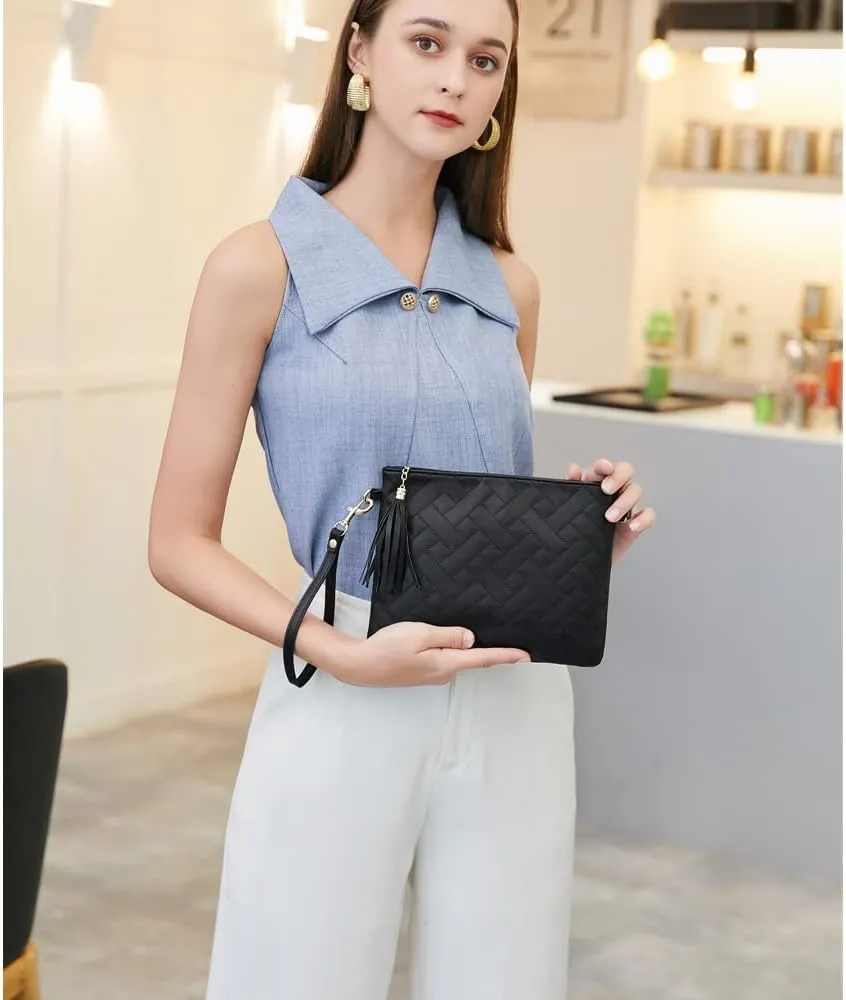 Trendy Vegan Leather Shoulder Purses, Clutch Wallet with Wristlet Strap,Small tassel Crossbody Bags for Women