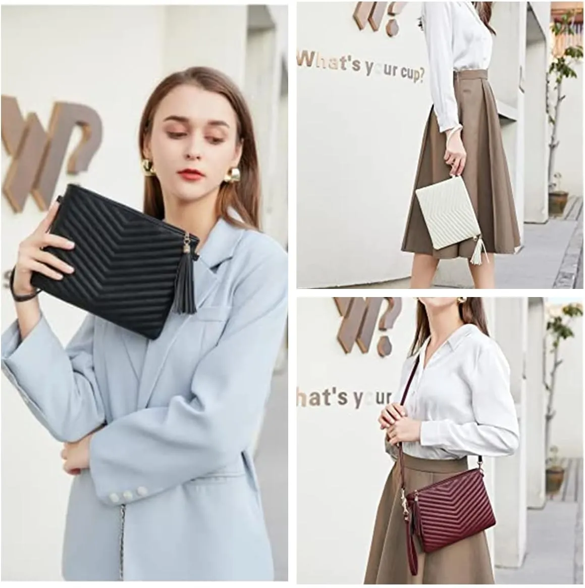 Trendy Vegan Leather Shoulder Purses, Clutch Wallet with Wristlet Strap,Small tassel Crossbody Bags for Women
