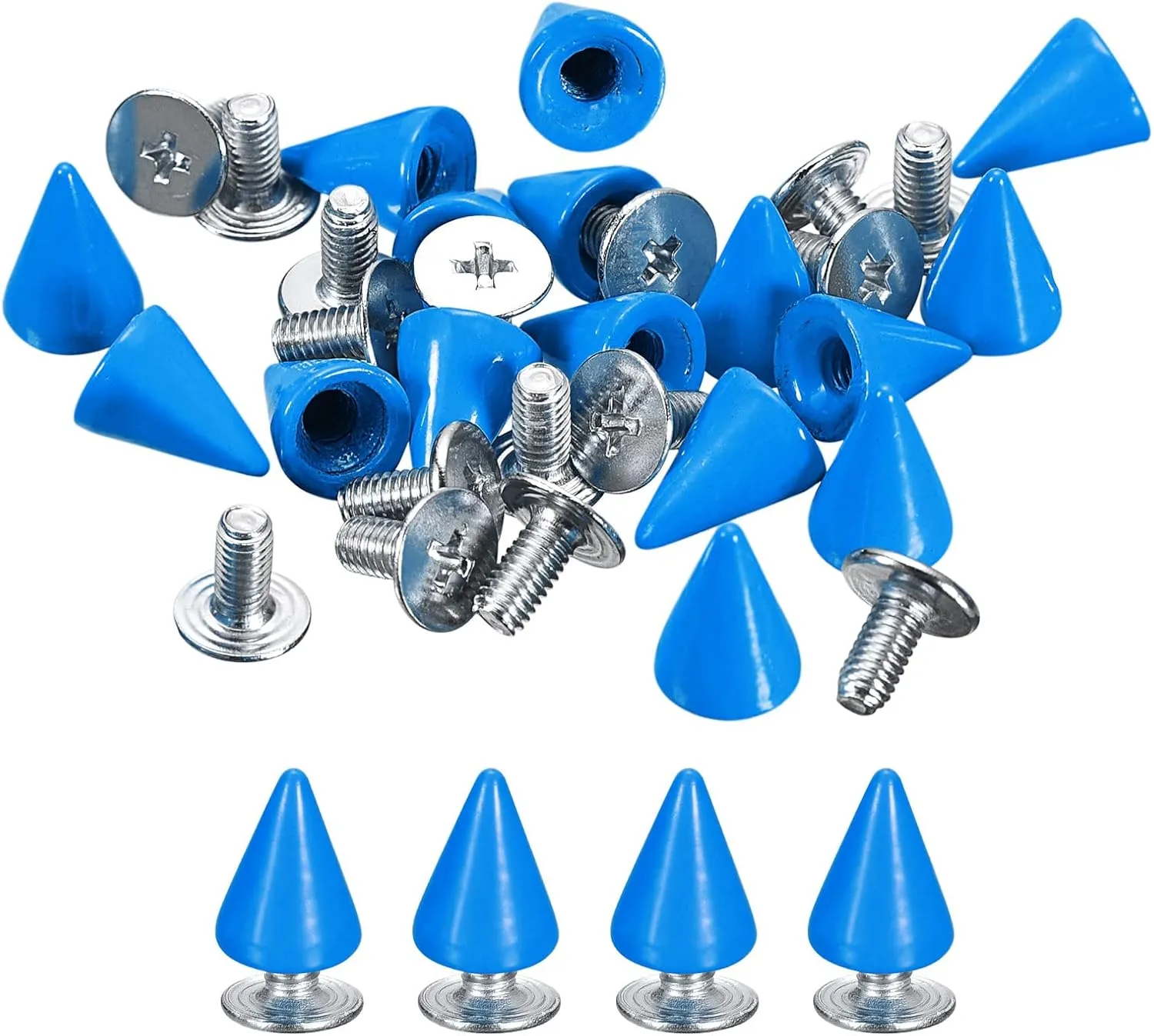 uxcell 20 Sets Cone Spikes Studs, 7x10mm Studs and Spike Metal Screw Back Rivet for Clothing Belts Bags Shoes DIY Leathercraft, Blue