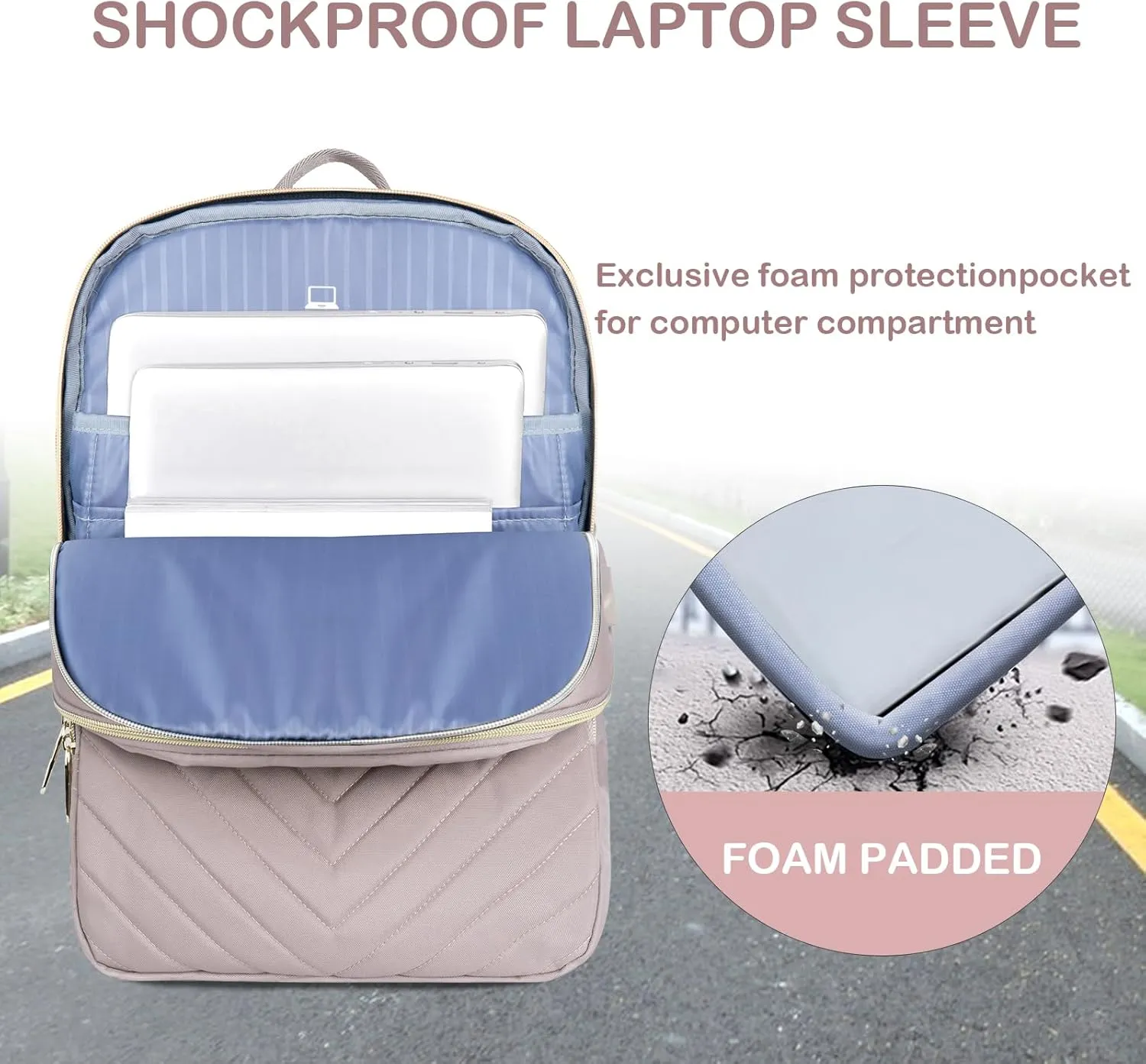 VANKEAN 17.3 Inch Laptop Backpack for Women Work Laptop Bag Fashion with USB Port, Waterproof Backpacks Stylish Travel Bags Casual Daypacks for College, Business, Light Dusty Pink