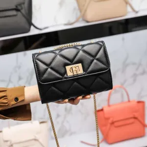 Vegan Leather Quilted Chain Sling Bag For Women