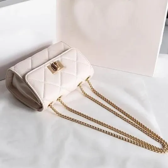 Vegan Leather Quilted Chain Sling Bag For Women