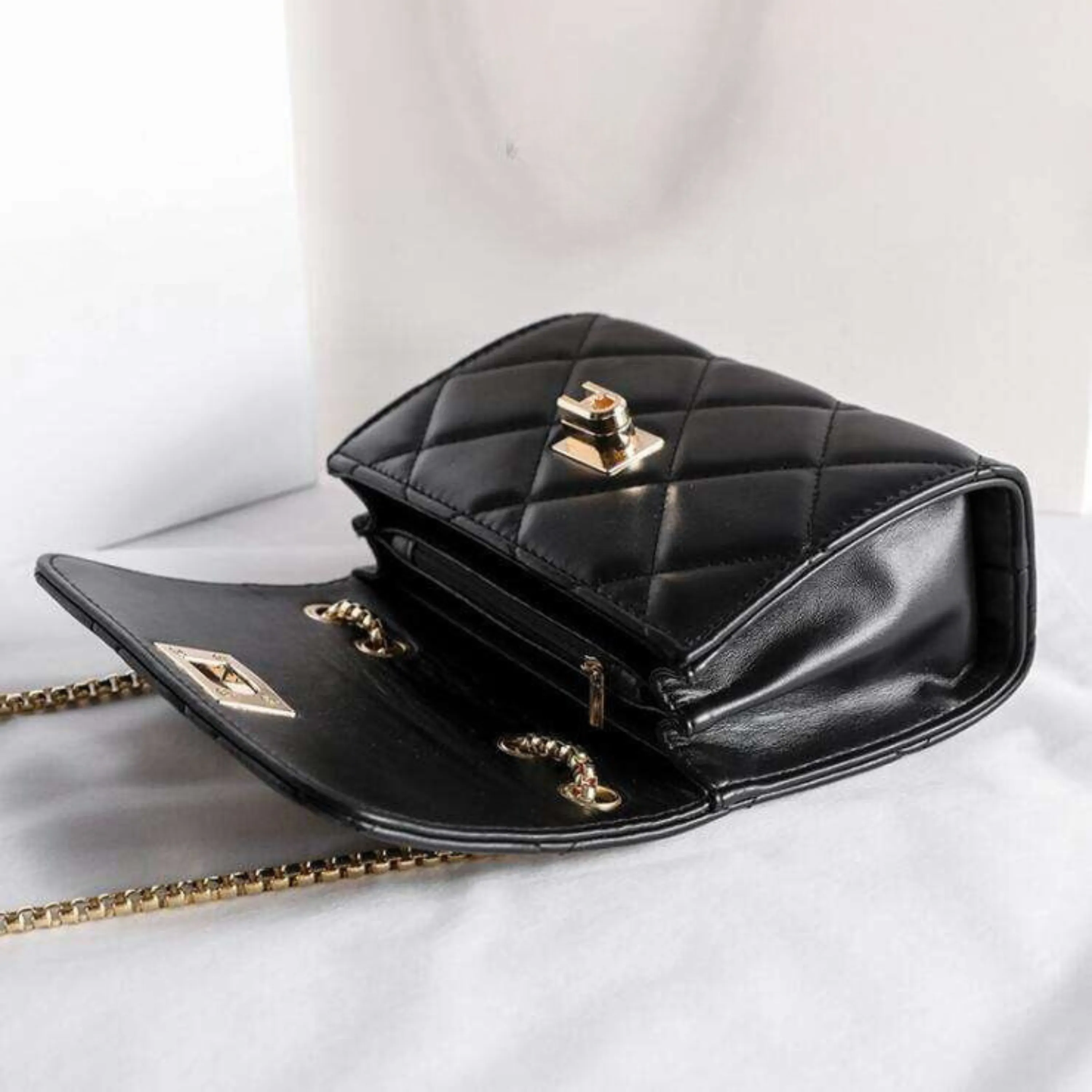 Vegan Leather Quilted Chain Sling Bag For Women