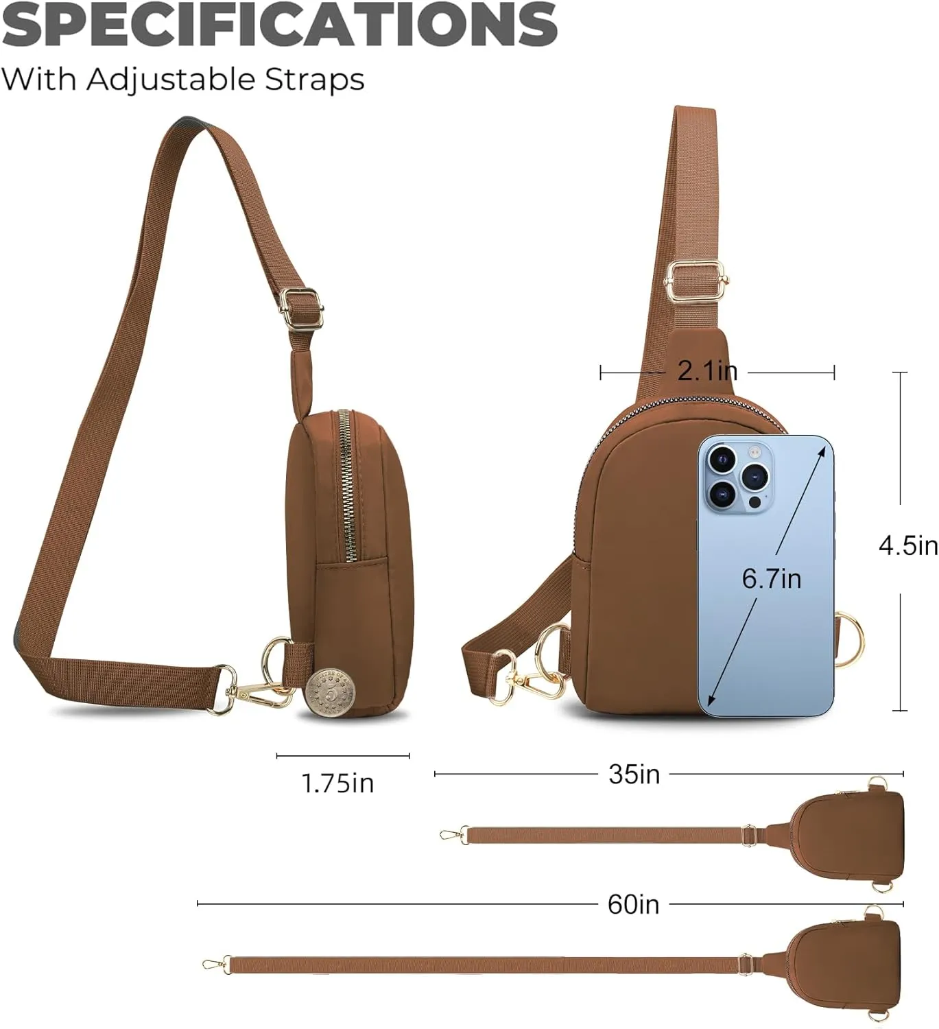 VOROLO Small Sling Bag For Men and WomenCrossbody Bags For Women with Ajustable Strap Trendy Cross body Bag Brown