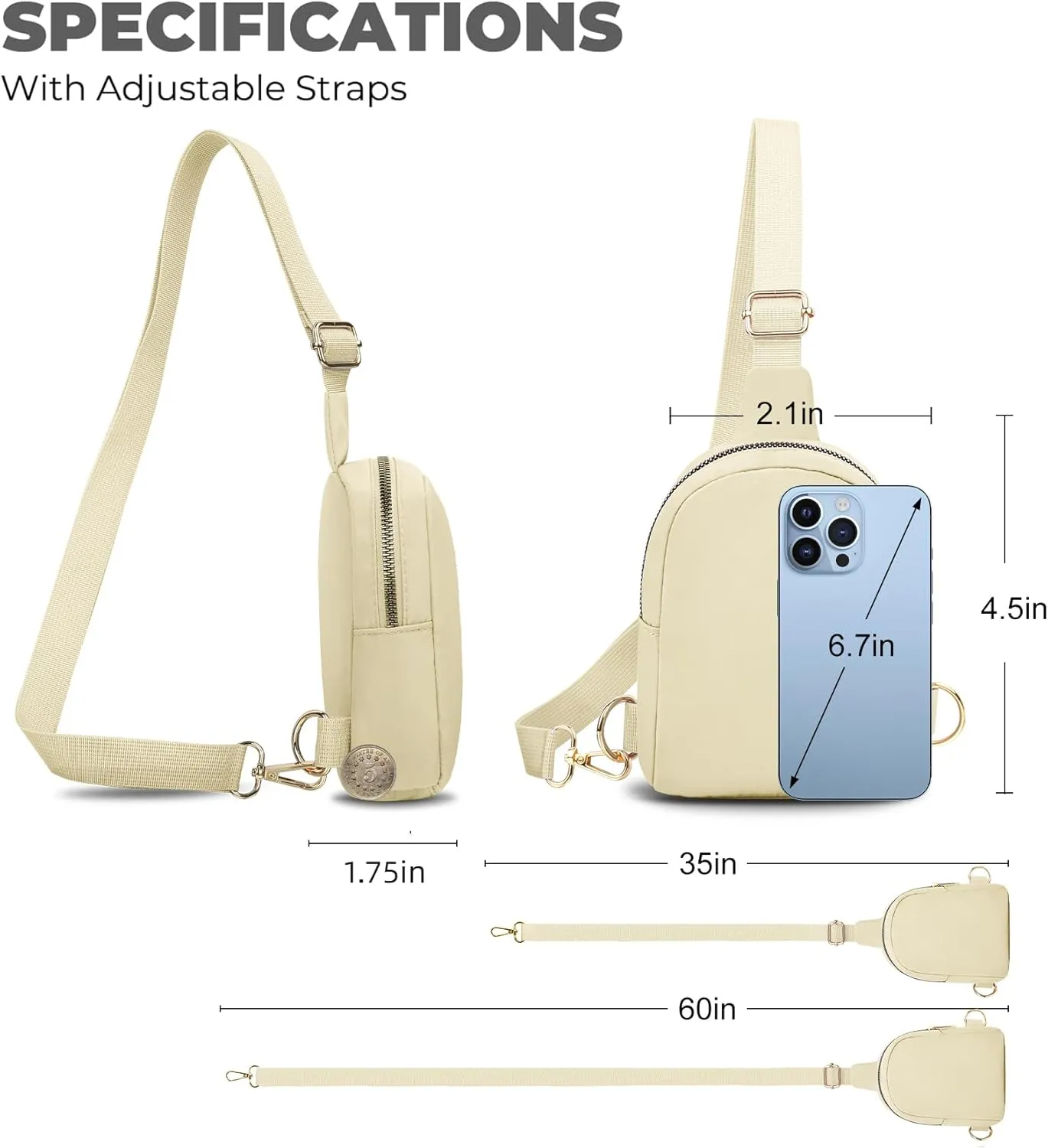 VOROLO Small Sling Bag For Men and WomenCrossbody Bags For Women with Ajustable Strap Trendy Cross body Bag Khaki