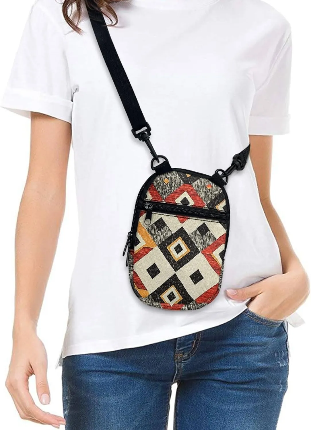 Women Girls Canvas Messenger Bag with Zipper Mini Crossbody Totes for Money Coins Purse Cell Phone Holder