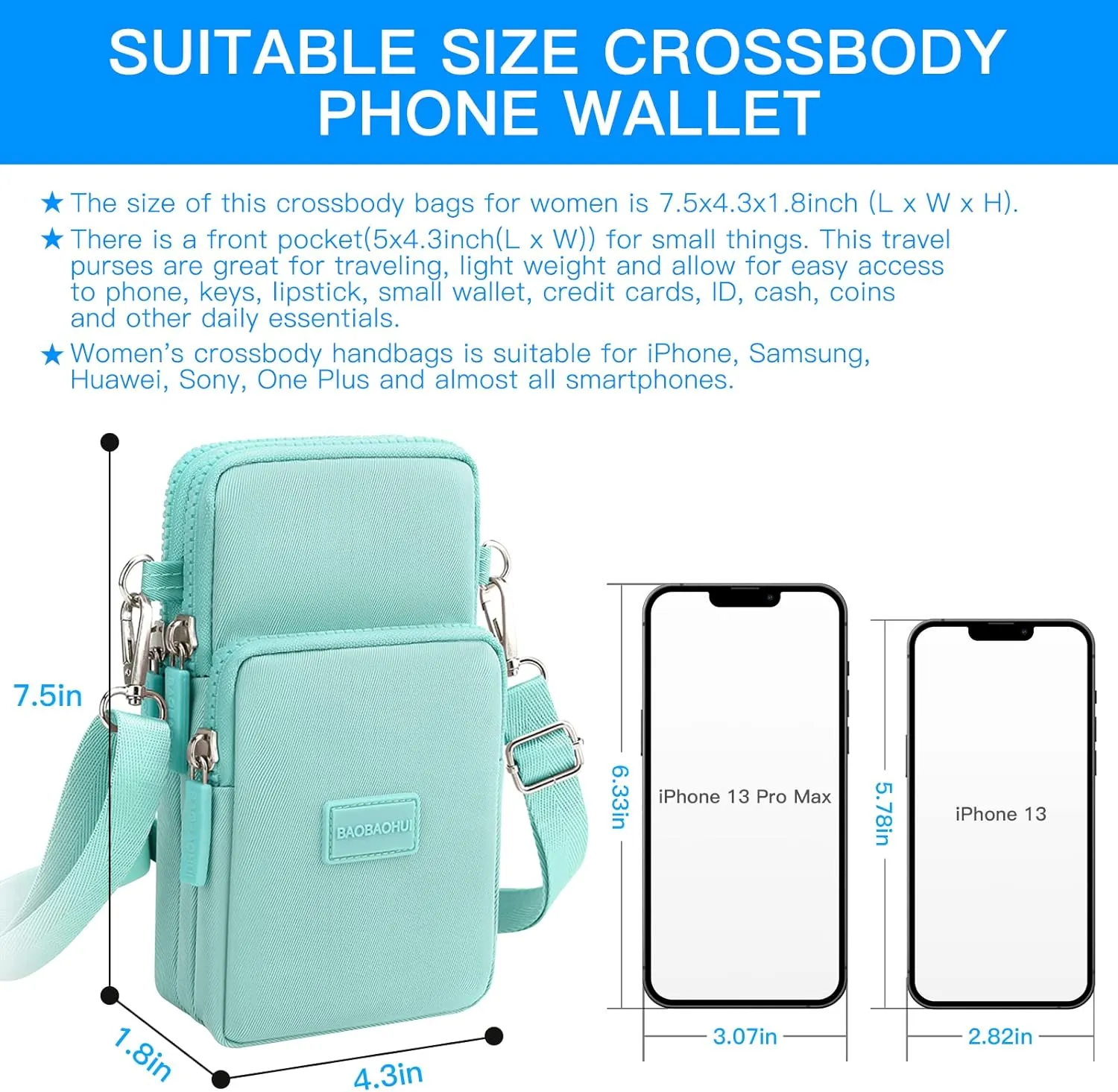 YINHEXI Small Crossbody Bags for Women Trendy, Mini Triple Compartment Cell Phone Crossbody Wallet Purses
